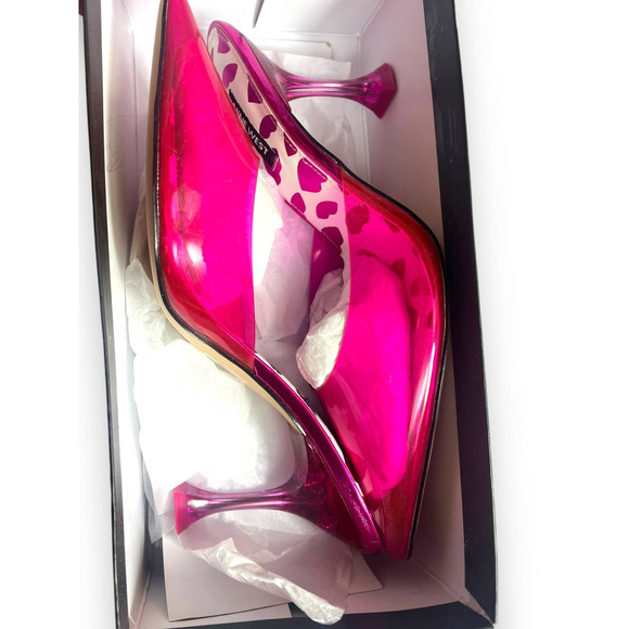 Nine West HOTT Clear Plastic Mule Heels Pumps | Barbie Hot Pink | Womens 8.5 NEW - Picture 15 of 16